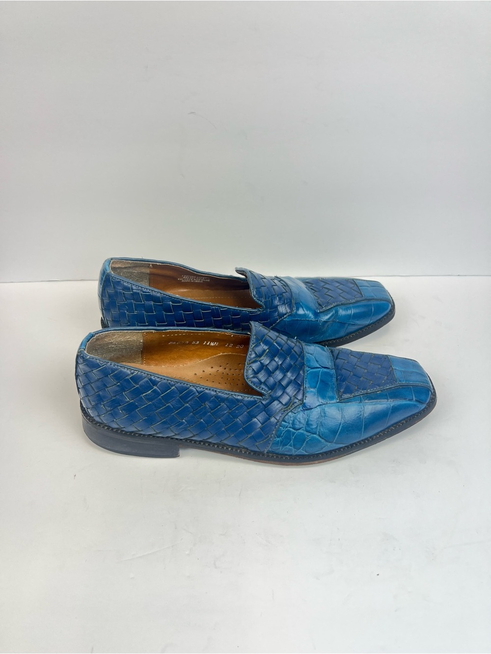 Stacy Adams Blue Woven Leather Slip-On Loafers Size 11.5 M Shoes